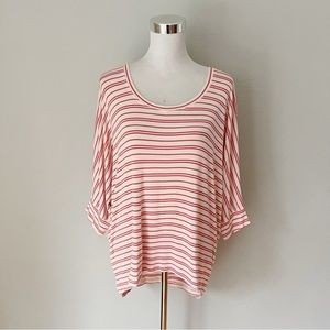 Cabi Ivory/Pink Striped Dolman Sleeve Stretch Jersey Knit Top Size L